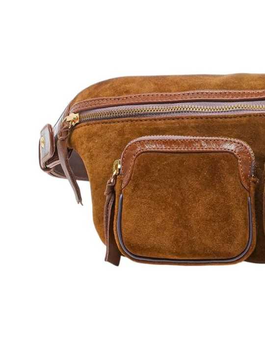 SAC BANANE ROMEO CUIR SUEDE TABAC 4323 CLARIS VIROT femme bag Strasbourg luxe créateur design bagagerie poche zip