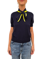 Polo navy cravate jaune fluo Jonda J4CN Essentiel Antwerp femme avant