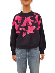 SWEAT NAVY FLEURS SEQUINS FUSHIA MANCHES LONGUES JAGA Essentiel Antwerp femme Strasbourg vêtement vue