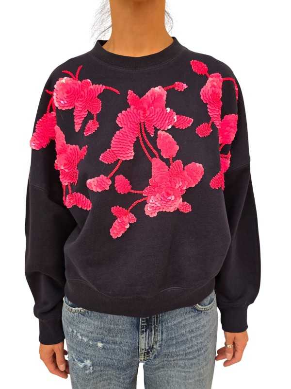 SWEAT NAVY FLEURS SEQUINS FUSHIA MANCHES LONGUES JAGA Essentiel Antwerp femme Strasbourg vêtement