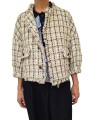 VESTE TWEED ECRU VERT JAUNE BOUTONS BIJOUX JAYDEN J4BS ESSENTIEL ANTWERP FEMME vêtement ouvert