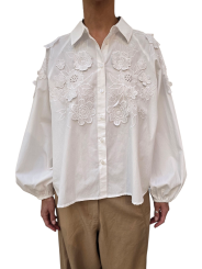 CHEMISE BLANCHE FLEURS BRODEES 3D JOELLA J2WH Essentiel Antwerp createur mode fashion strasbourg