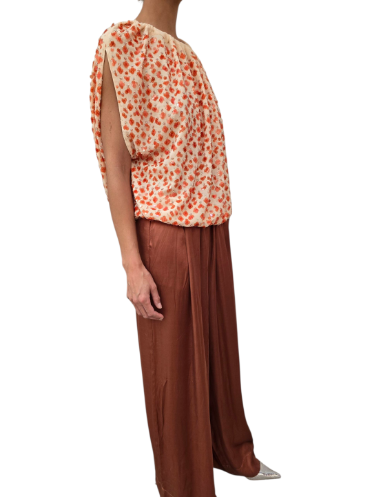 TOP ASYMETRIQUE BEURRE SEQUINS ORANGES PERLES JOCELYN J1OW Essentiel Antwerp femme createur mode fashion strasbourg
