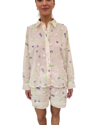 CHEMISE BLANCHE VOILE FLEURS BRODEES SEQUINS LILAS VERT JIMENA J10W Essentiel Antwerp femme createur mode fashion strasbourg