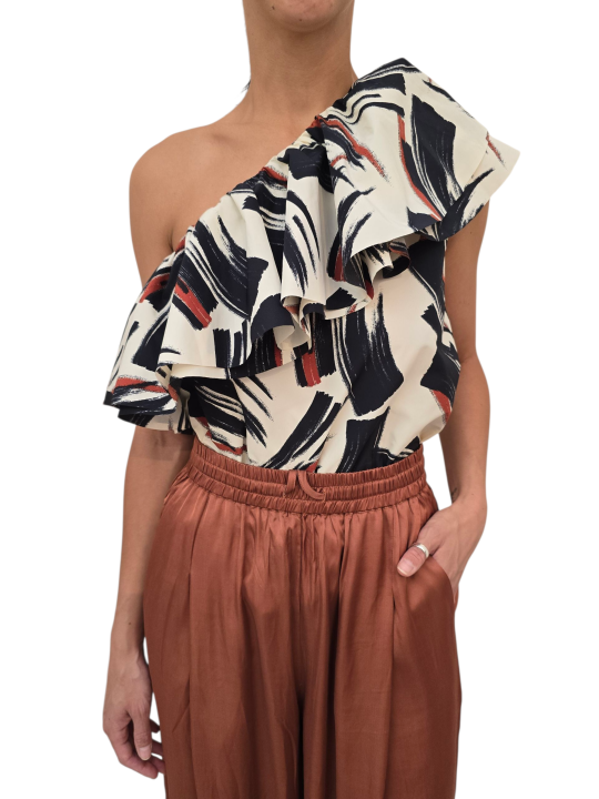 TOP ECRUE ASYMETRIQUE ARTY CHOCO NOIR JILLIAN J3BU Essentiel Antwerp femme createur mode fashion strasbourg zoom