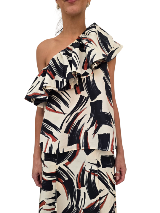 TOP ECRUE ASYMETRIQUE ARTY CHOCO NOIR JILLIAN J3BU Essentiel Antwerp femme createur mode fashion strasbourg vue