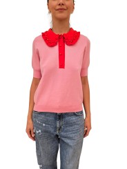 POLO ROSE COL ROUGE PAMPILLES ROUGES JEWELRY CO17 Essentiel Antwerp femme createur mode fashion strasbourg