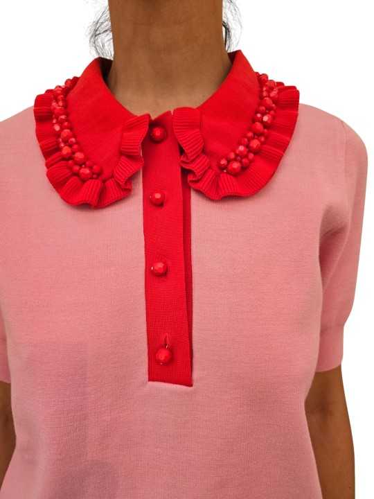 POLO ROSE COL ROUGE PAMPILLES ROUGES JEWELRY CO17 Essentiel Antwerp femme createur mode fashion strasbourg