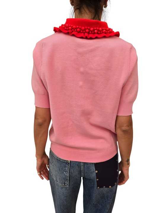 POLO ROSE COL ROUGE PAMPILLES ROUGES JEWELRY CO17 Essentiel Antwerp femme createur mode fashion strasbourg