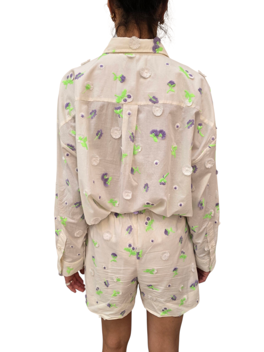 SHORT BLANC VOILE BRODE FLEURS SEQUINS LILAS VERT JELENA J10W Essentiel Antwerp femme createur mode fashion strasbourg