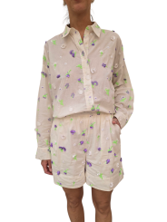 SHORT BLANC VOILE BRODE FLEURS SEQUINS LILAS VERT JELENA J10W Essentiel Antwerp femme createur mode fashion strasbourg