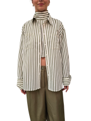 CHEMISE RAYE ECRU KAKI GAUFFRE PLASTRON SWARO AMOV JANNA J1SG Essentiel Antwerp femme createur mode fashion strasbourg