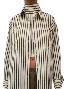 CHEMISE RAYE ECRU KAKI GAUFFRE PLASTRON SWARO AMOV JANNA J1SG Essentiel Antwerp femme createur mode fashion strasbourg