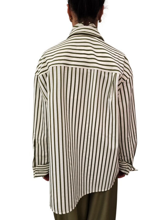 CHEMISE RAYE ECRU KAKI GAUFFRE PLASTRON SWARO AMOV JANNA J1SG Essentiel Antwerp femme createur mode fashion strasbourg