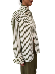 CHEMISE RAYE ECRU KAKI GAUFFRE PLASTRON SWARO AMOV JANNA J1SG Essentiel Antwerp femme createur mode fashion strasbourg