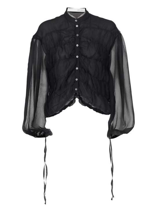 CHEMISIER NOIR GEORGETTE soie DW932S26 ISABEL BENENATO FEMME boutique Strasbourg solo