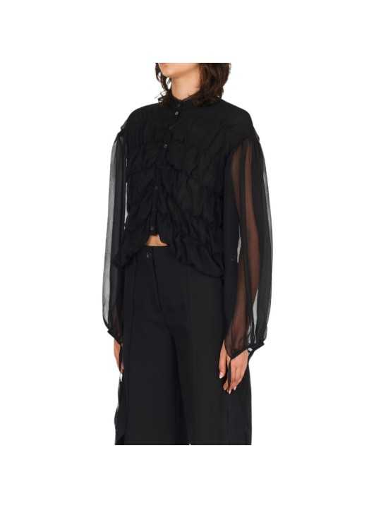 CHEMISIER NOIR GEORGETTE soie DW932S26 ISABEL BENENATO FEMME boutique Strasbourg