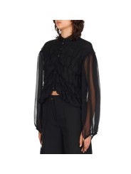 CHEMISIER NOIR GEORGETTE soie DW932S26 ISABEL BENENATO FEMME boutique Strasbourg profil1