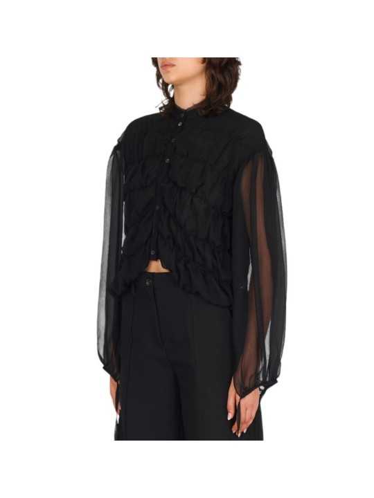 CHEMISIER NOIR GEORGETTE soie DW932S26 ISABEL BENENATO FEMME boutique Strasbourg profil1
