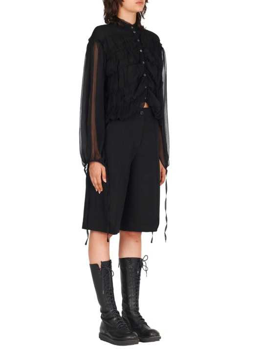 CHEMISIER NOIR GEORGETTE soie DW932S26 ISABEL BENENATO FEMME boutique Strasbourg profil vue