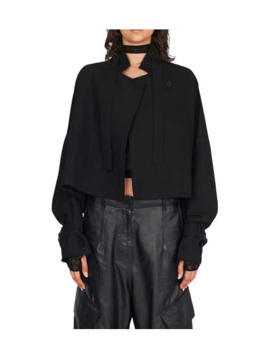 BLOUSON LAINE NOIR CROISE SANGLE DW61S26 ISABEL BENENATO FEMME vêtement ouvert