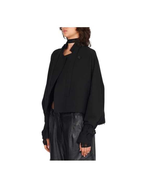 BLOUSON LAINE NOIR CROISE SANGLE DW61S26 ISABEL BENENATO FEMME vêtement profil1