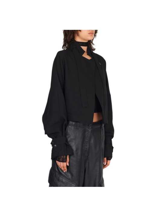 BLOUSON LAINE NOIR CROISE SANGLE DW61S26 ISABEL BENENATO FEMME vêtement profil2