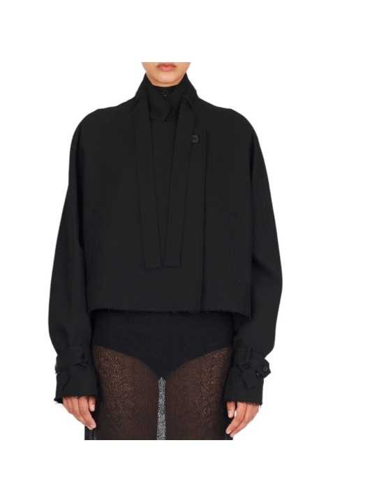 BLOUSON LAINE NOIR CROISE SANGLE DW61S26 ISABEL BENENATO FEMME vêtement fermé