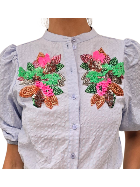 BLOUSE GAUFFREE BOUQUET SEQUINS MULTI JAIDEN J2NB ESSENTIEL ANTWERP FEMME vêtement Strasbourg boutique mode zoom