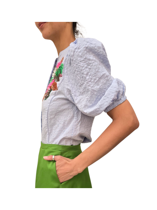 BLOUSE GAUFFREE BOUQUET SEQUINS MULTI JAIDEN J2NB ESSENTIEL ANTWERP FEMME vêtement Strasbourg boutique mode manche