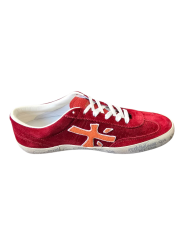 SNEAKERS CUIR SUEDE ROUGE LOGO ORANGE ROSE DAVID 8102 PREMIATA FEMME boutique Strasbourg shoes vue