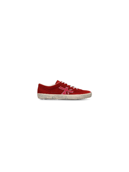 SNEAKERS CUIR SUEDE ROUGE LOGO ORANGE ROSE DAVID 8102 PREMIATA FEMME boutique Strasbourg shoes vue2