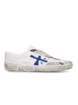 SNEAKERS CUIR CRAQUELE BLANC SERPENT ECRU NOIR LOGO BLEU ROSE DAVID 8104 PREMIATA femme boutique Strasbourg oone