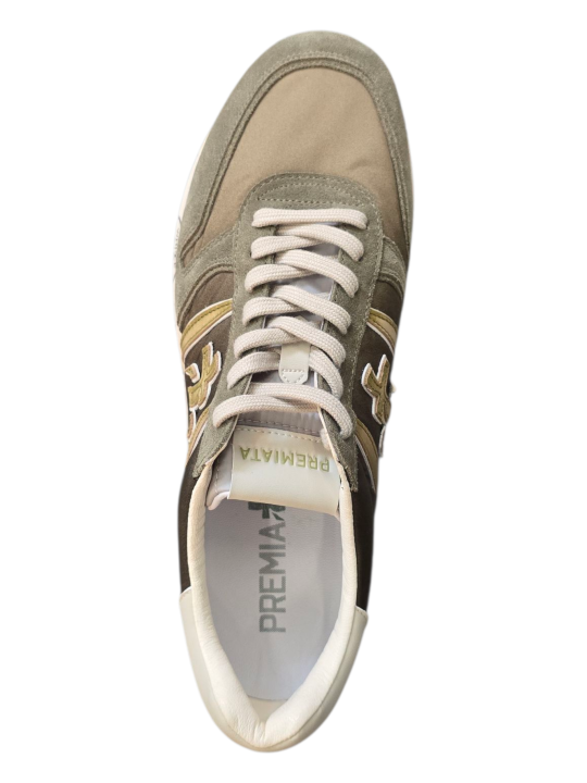 BASKETS LANDER NYLON SUEDE VERT LOGO VERT SPOILER BLANC 8009 PREMIATA HOMME Strasbourg boutique lacets