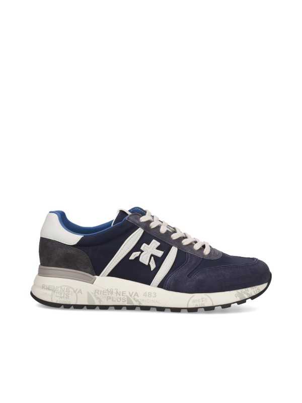 BASKETS LANDER NYLON SUEDE NAVY LOGO SPOILER CUIR BLANC 7204 PREMIATA HOMME boutique Strasbourg one