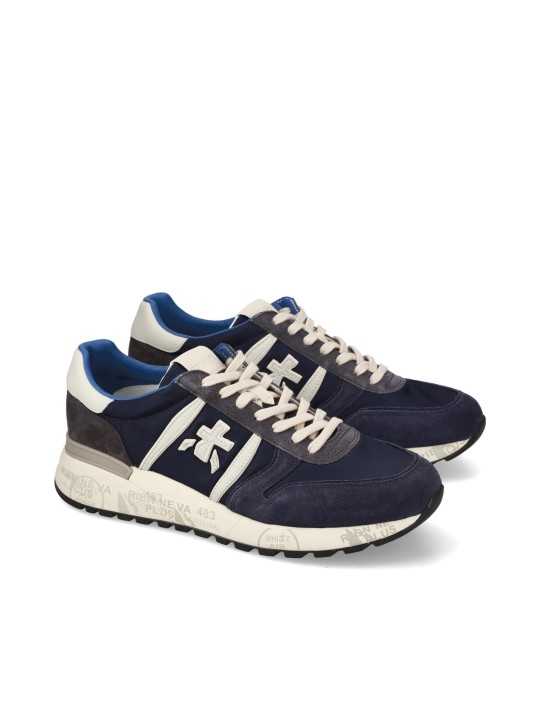 BASKETS LANDER NYLON SUEDE NAVY LOGO SPOILER CUIR BLANC 7204 PREMIATA HOMME boutique Strasbourg prof duo