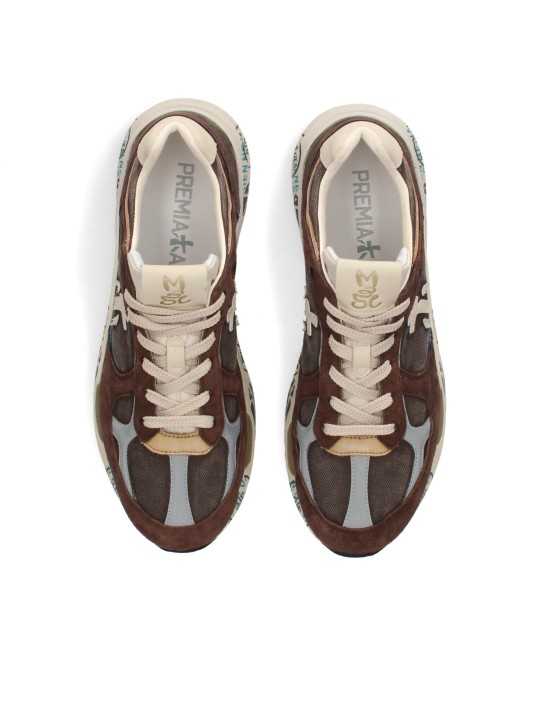 BASKETS MASE TOILE SUEDE CHOCO CUIR LAVANDE 8026 PREMIATA HOMME Strasbourg boutique dessus