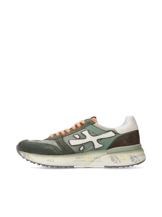 BASKETS MICK TOILE SUEDE KAKI DELAVE LOGO BLANC LACETS ORANGE 7244 boutique Strasbourg shoes profil