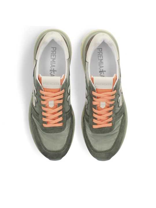 BASKETS MICK TOILE SUEDE KAKI DELAVE LOGO BLANC LACETS ORANGE 7244 boutique Strasbourg shoes lacets