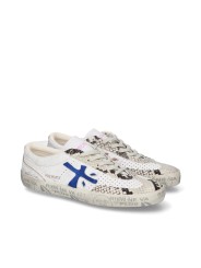 SNEAKERS CUIR CRAQUELE BLANC SERPENT ECRU NOIR LOGO BLEU ROSE DAVID 8104 PREMIATA femme boutique Strasbourg duo