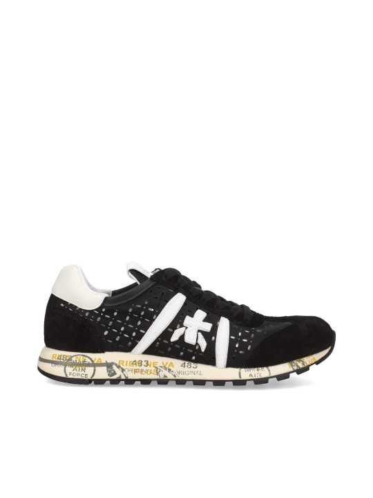 BASKETS NYLON NOIR SPOILER LOGO CUIR BLANC LUCY 7414 PREMIATA FEMME Strasbourg boutique vue