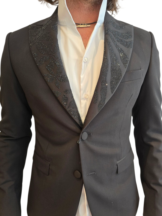SMOKING NOIR COL SWARO FLEURS ALGUES U5001 BRZ9 A5196 80 UNGARO HOMME vêtement one