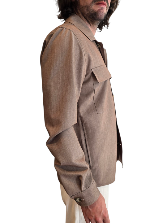 VESTE CHEMISE WORKER VISCOSE POLY STRETCH CAMEL U2080 A5566 18 UNGARO HOMME vêtement profil