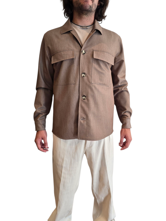 VESTE CHEMISE WORKER VISCOSE POLY STRETCH CAMEL U2080 A5566 18 UNGARO HOMME vêtement fermée