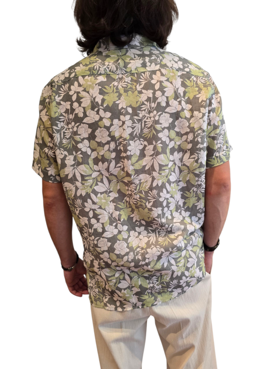 CHEMISETTE PRINT ROSES OLIVIER VERTE DE GRIS BLANC COTON LIN U4005 C5612 71 UNGARO homme vêtement dos