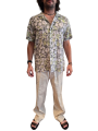 CHEMISETTE PRINT ROSES OLIVIER VERTE DE GRIS BLANC COTON LIN U4005 C5612 71 UNGARO homme vêtement vue2