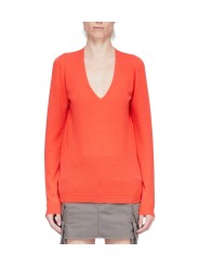 PULL V CORAIL CACHEMIRE V NECK PULL RICK OWENS FEMME RP01F 6623 WS 83 DESIGNER AVANT-GARDE CREATEUR STRASBOURG face