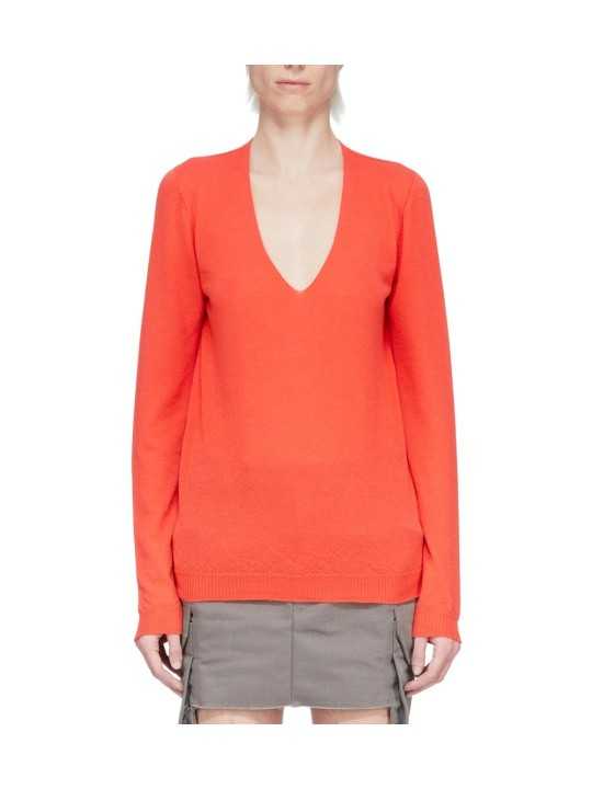 PULL V CORAIL CACHEMIRE V NECK PULL RICK OWENS FEMME RP01F 6623 WS 83 DESIGNER AVANT-GARDE CREATEUR STRASBOURG face