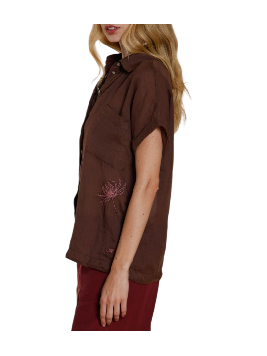 Chemisette livia choco fleurs brodées rose lin RB300 107 Mason's Femme fashion Strasbourg profil