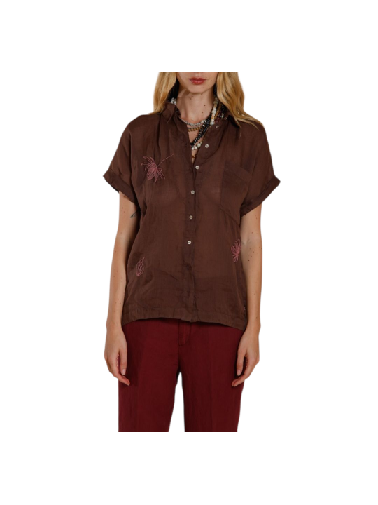 Chemisette livia choco fleurs brodées rose lin RB300 107 Mason's Femme fashion Strasbourg face